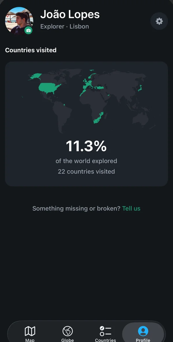 beenzy profile showing 11.3% of the world explored